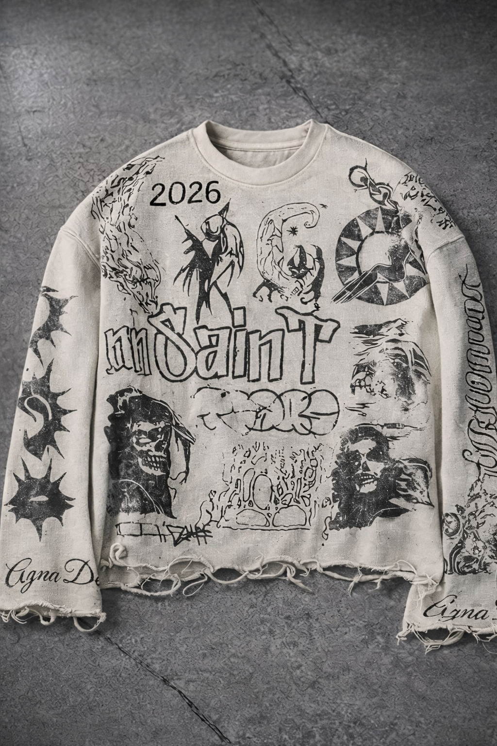 YK2 Vintage Distressed Crewneck Boxy Fit Unisex